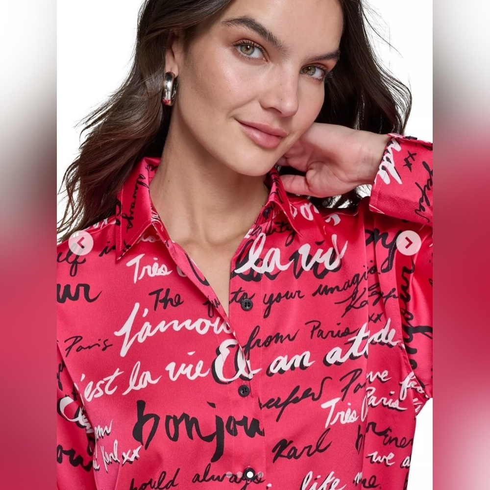 Karl Lagerfeld Red Script Print Shirt